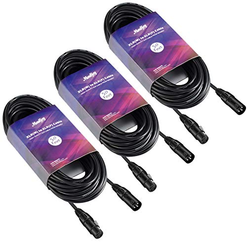 Moukey 50ft XLR 50 Feet Microphone Male to Female Mic Cables Cord, Black 3-Pack