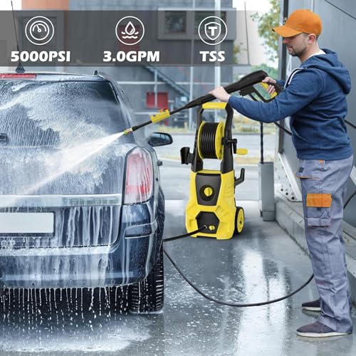 DECOKTOOL Pressure Washer 5000PSI 3.0GPM Power Washer with 4 Nozzles, Foam Cannon for Cleaning Cars, Driveways, Patios (Yellow)
