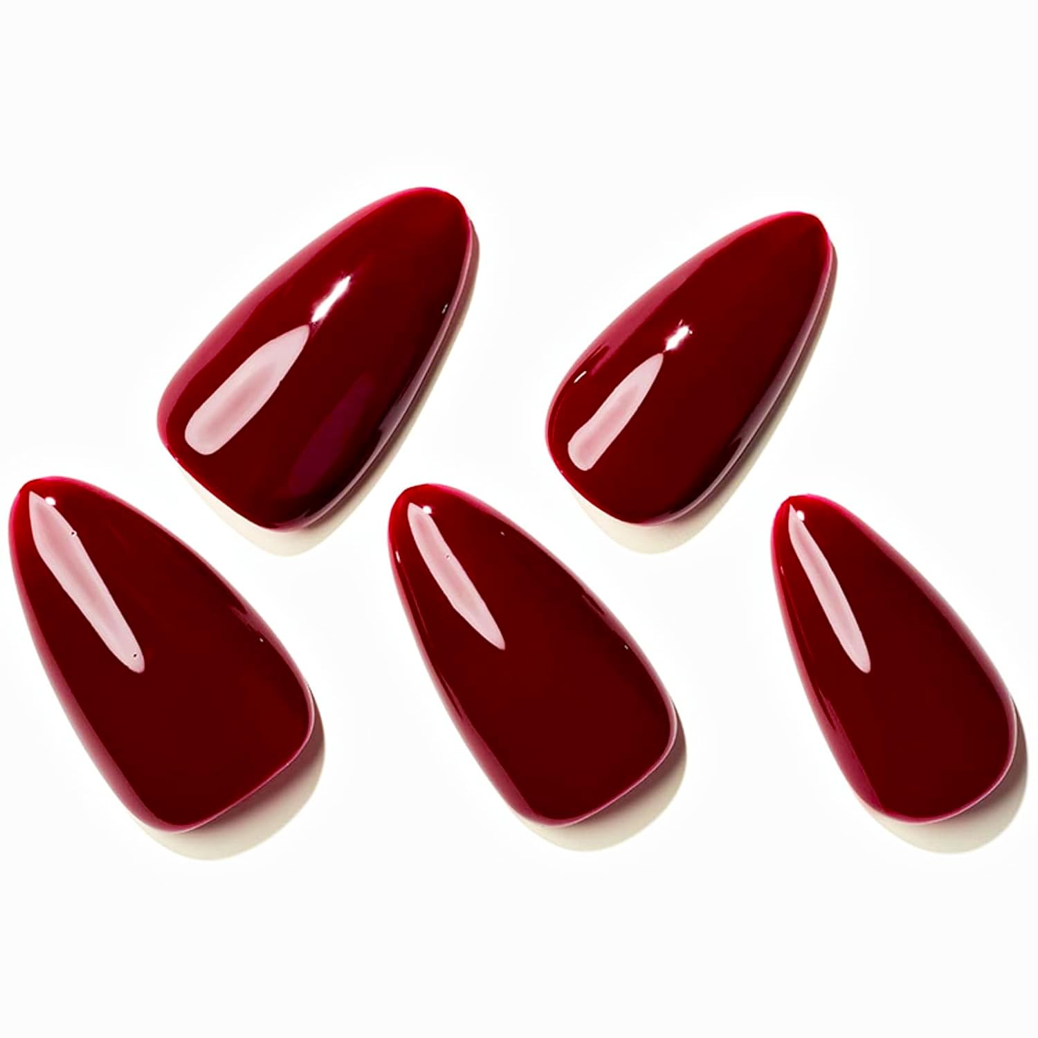 GLAMERMAID Cherry Red Press on Nails Medium Almond, Handmade Jelly Soft Gel Dark Red Glue on Nails Stiletto, Burgundy Emo Fake Nails Short Oval, Reusable Acrylic Stick on False Nails Kit for Women - Image 7