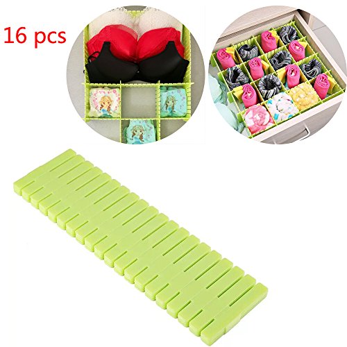 16pcs Plastic DIY Grip Drawer Organiser Dividers Household storage Thickening Housing Spacer Sub-grid Finishing Shelves for Home Tidy Closet Stationary Makeup Socks Underwear Scarves Organizer
