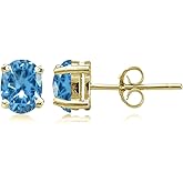 Yellow Gold Flashed Sterling Silver Simulated Gemstone 7x5mm Oval Stud Earrings
