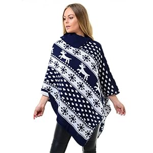 Momo&Ayat Fashions Dames Een Zeer Vrolijk Kerst Rendier Sneeuwvlokken Chrisrmas Xmas Cape Poncho Maat Klein tot 3XL