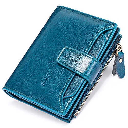 SENDEFN Women's Genuine Leather Wallet Small Cute Coin Purse with Zip 14 Cards Women's Leather Wallet with Many Compartments