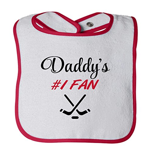 Daddy S #1 Fan Hockey Cotton Terry Unisex Baby Terry Bib Contrast Trim - White Red, One Size