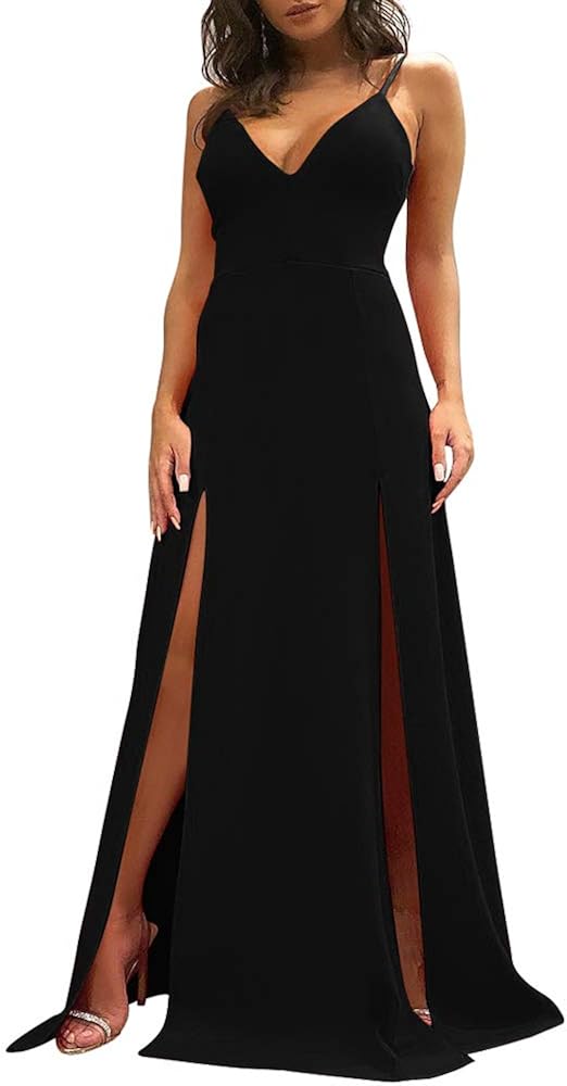 TOB Women's Sexy Sleeveless Spaghetti Strap Backless Split Cocktail Long Dress: Clothing