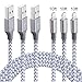 XUZOU xi-119-cable Lightning Cable 10' Extra Long Nylon Braided USB Charger, Compatible with iPhone 5/5S/5C/Se 6/6S 6 Plus/6S Plus 7/7 Plus/iPad Mini/Air/Pro iPod Touch - Gray/White - 3 Piece