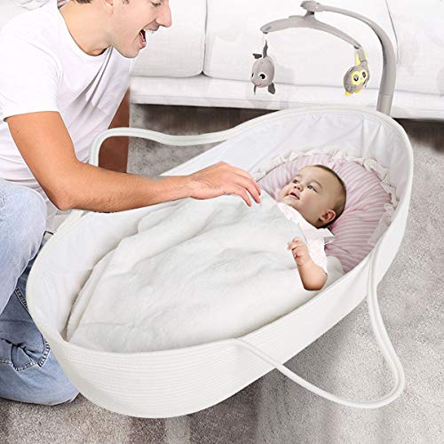 Goodpick Baby Moses Basket Soft Cotton Rope Basket for Newborn Baby - Nursery Cradle Bedding Basket - or Toys Basket Baby Laundry Blanket Basket with Cotton Lining and Handles, 25.6"L x 14.6W x 7.9"H - Thumbnail 7