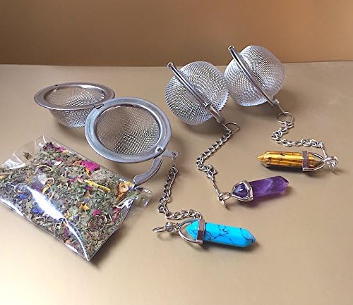Tea Infuser gift set, Tea ball Strainer & Tea sample, Natural Stone, Crystal, Stainless Steel, Teapot, Tea gift, Loose tea infuser, Small gift (TIGER EYE)