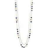 FULU AUTUMN Boho Gold Long Necklaces for Women Natural Stone Beaded Layered Long Necklace Mothers Day Gifts Dainty Flower Costume Jewelry for Women