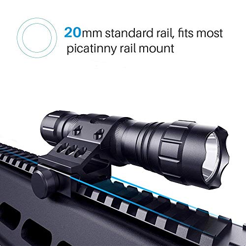 CISNO Tactical Flashlight L2 LED 1000 Lumen Battery and Charger Included with Quick Release Offset Mount Pressure Switch for Rail, Hunting Outdoor Matte Black