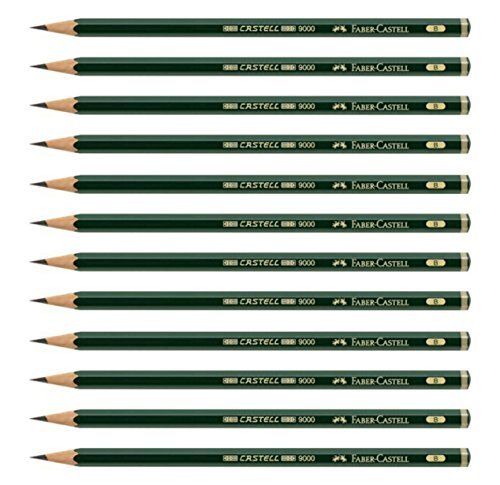Faber Castell Pencils, Castell 9000 Art graphite pencils, black lead B Pencil for writing, sketch, drawing, shading, artist, school supplies pencils - 12 pack (B)