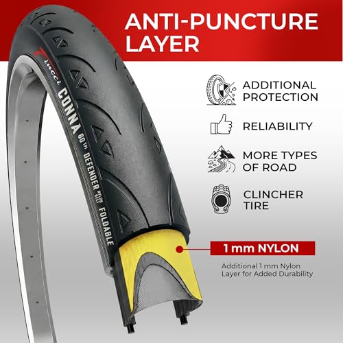Fincci Pair of Road Bike Tyres 700x25c (25-622) - Professional 120 TPI High Performance - Ultralight Folding Tyres 250g with Anti-Puncture Protection - Black