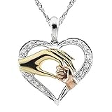 JiaUfmi Mother's Day Gift from Daughter Son, Mom Hold Kids Children Hand Love Heart Pendant Chain Necklace, Gold Color
