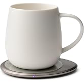Ui 3 Self-Heating Mug Set &ndash; Jasmine White | 12 fl oz / 355 mL Ceramic Coffee &amp; Tea Mug Set with Heating Pad