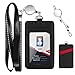 Lanyard with ID Holder Retractable, Leather Card Holder with Neck Lanyard and metel Retractable Badge Reel with 32 inches Retractable Cord for Cruise Travel, Daily Work（Black+Silver+red）