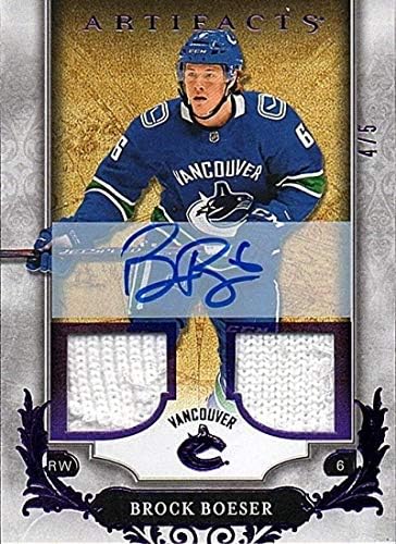 2018-19 Upper Deck Artifacts Autograph Material PATCH Purple #110 Brock Boeser AUTO 4/5 Vancouver Canucks