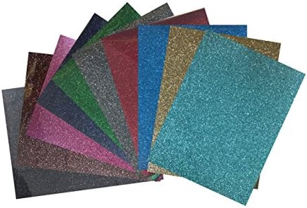 10 Pack of Glitter Heat Transfer Vinyl, Assorted Colors, Easy Iron On Heat Press for T-Shirts, Value Bundle 10" X 10"
