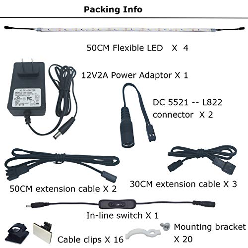 Litever Under Cabinet LED Lighting Kit, 4 PCS 20 Inches Flexible LED Strips, 16W, 1200 Lumen, Warm White 2700K. Suitable for Kitchen Counters Book Shelf Closet Workshop-(4-Strip-2700K) - Thumbnail 4