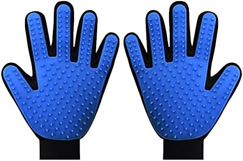 Pet Grooming Gloves, Pet Hair Remover Mitt, Pet Deshedding Brush Gloves, Perfect for Dog & Cat with Long & Short Fur - 1 Pair (Blue)