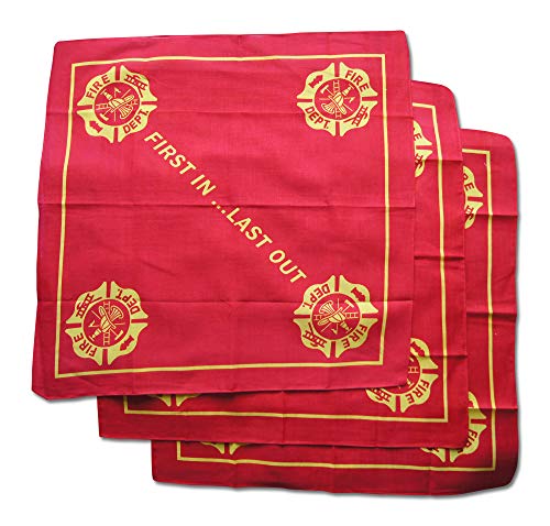 Fire Department First in Last Out Patriotic Bandana Headband Set includes the Red & Yellow Design (3 Pieces)