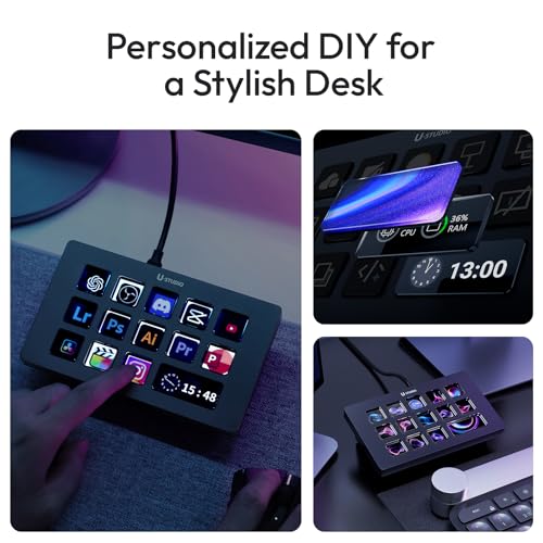 ULANZI Upgrade D200H 7-in-1 Deck U-Studio Stream Controller Keyboard, 14 LCD Keys, 13 Customizable Macro Keys Dock to Control Apps and Software, Trigger Actions in OBS, Twitch, YouTube, for Mac/PC