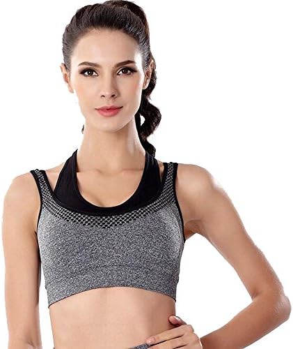 Zeshan Women's Double Layer Sports Bra High Impact Support Active Racerback Seamless Yoga bra Grey XL