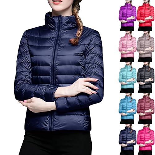 Nuaoxyeu ladies padded jackets Winter Jackets for Women UK Lightweight Zip Up Stand Collar Quilted Jacket Warm Slim fit Windproof Puffer Coat Comfy Solid Color cotton jacket women