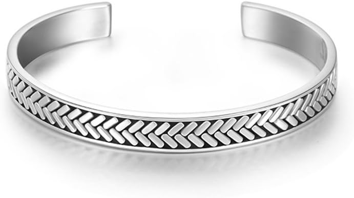 Fearlessness Solid 925 Sterling Silver Unisex Open Cuff Bangle Bracelets Simple Minimalist Fine Jewellery for Men Women, Size Adjustable