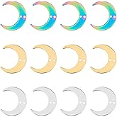 UNICRAFTALE 12pcs Crescent Moon Linking Charm Stainless Steel 2-Loop Moon Connector Linking Charm Pendants Metal Connector Charms for Earring Necklace Jewelry Making