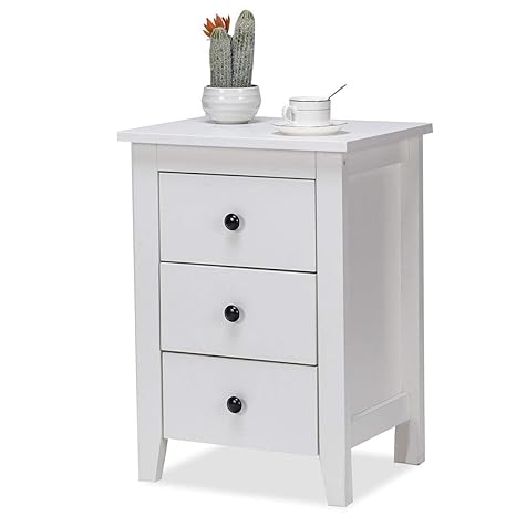 Nightstand Side End Tables Waterjoy Modern Accent Table Drawer Cabinet For Bedroom Living Room 3 Drawers White 1
