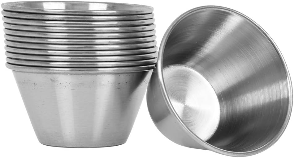 (12 Pack) 3 oz Sauce Cups, Commercial Grade Stainless Steel Dipping Sauce Cups, Individual Condiment Cups/Portion Cups/Ramekins by Tezzorio