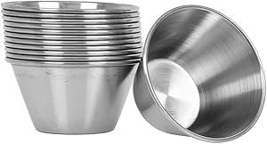 (12 Pack) 3 oz Sauce Cups, Commercial Grade Stainless Steel Dipping Sauce Cups, Individual Condiment Cups/Portion Cups/Ramekins by Tezzorio