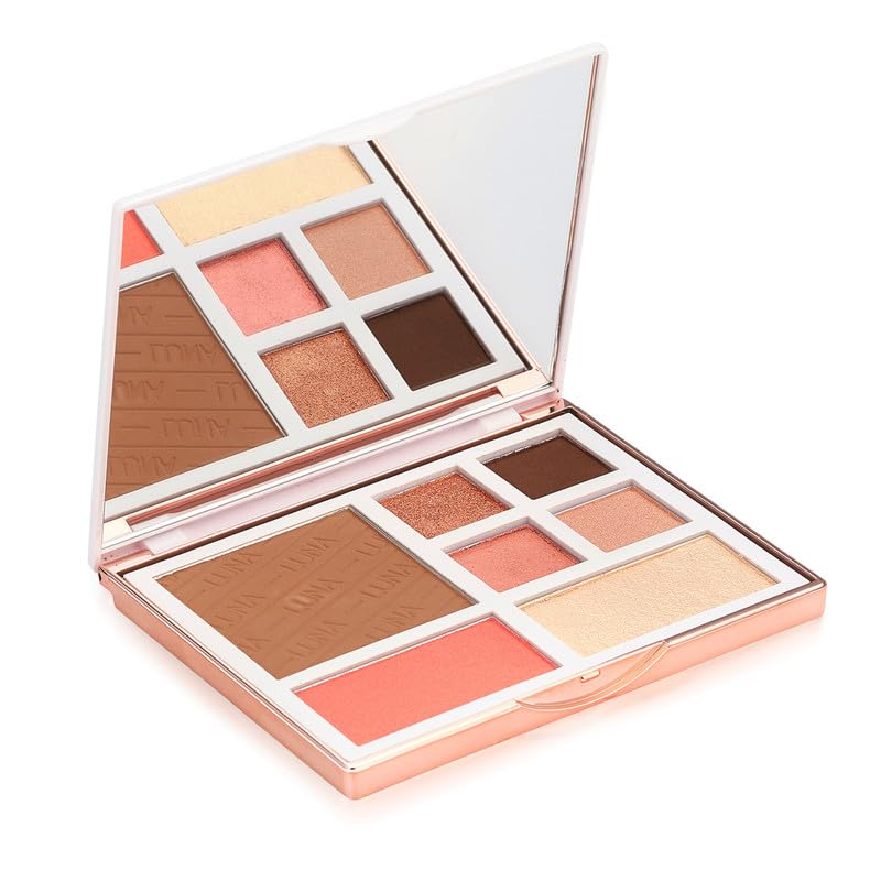 LUNA Glam & Glow Palette - All In One Makeup Kit with Contour, Highlighter, Eyeshadow & Blusher - Perfect Powder Makeup Palette for Teens and Women