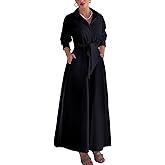 Choichic Shirt Dresses for Women Oversized Side Slit Long Sleeve Button Down Maxi Dresses Cover Up with Pockets Belt