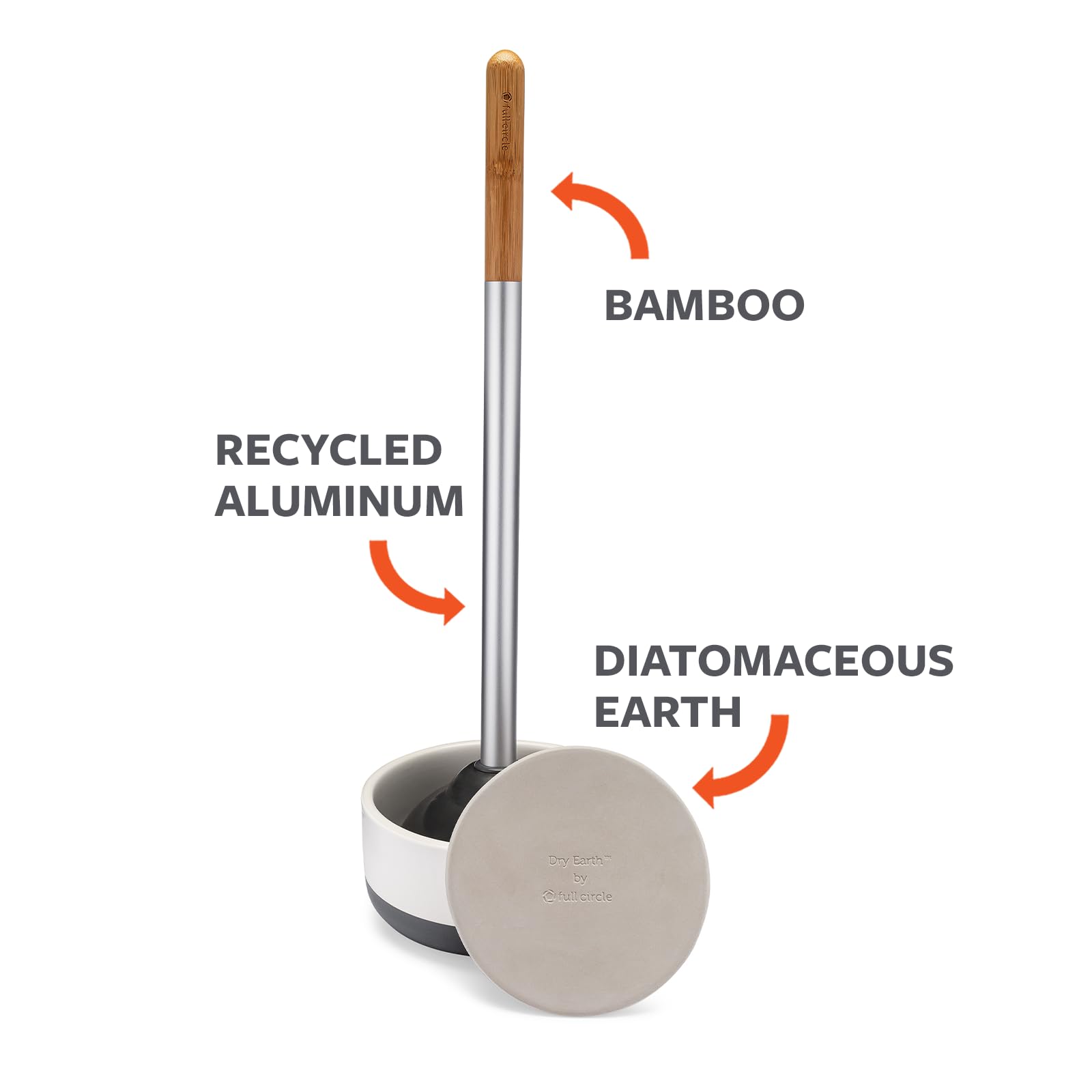 Full Circle Royal Plunge – Bathroom Toilet Plunger with Bamboo Handle and White Ceramic Holder