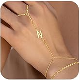 ASCONA Initial Hand Chain Bracelet for Women-14K Gold Plated Ring Bracelet Hand Chain for Women Trendy,Dainty Letter A-Z Link Charm Stack Bracelets Set Christmas Stocking Stuffers Jewelry Gifts