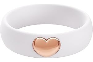 ThunderFit Silicone Rings for Women, Silicone Wedding Band with 14K Gold Plated Heart, 5.5 mm Wide, 2mm Thick