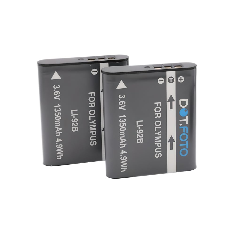 2 x Dot.Foto LI-92B Premium 3.6v / 1350mAh Rechargeable Battery for Olympus Tough TG-6, TG-5, TG-4, TG-3, TG-2, TG1 / XZ-2 / DS-2600, DS-9000, DS-9500 / for OM System TG-7