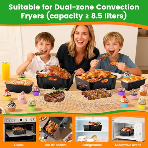 Silicone Mould Hot Air Fryer Accessories for Ninja Double Stack XL 9.5L Air Fryer SL400EU SL400EUCP, Pack of 2 Airfryer Silicone Insert for Ninja Foodi MAX Dual Zone SL400EU/COSORI 8.5L, 27 Items