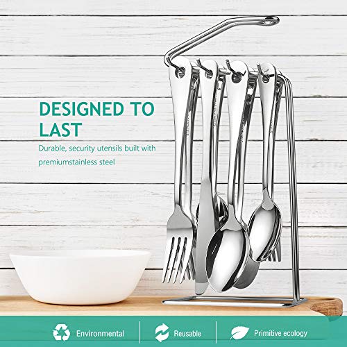 Teivio 20Piece Stainless Steel Flatware Set, Silverware Set with Hanging Rack Caddy, Service