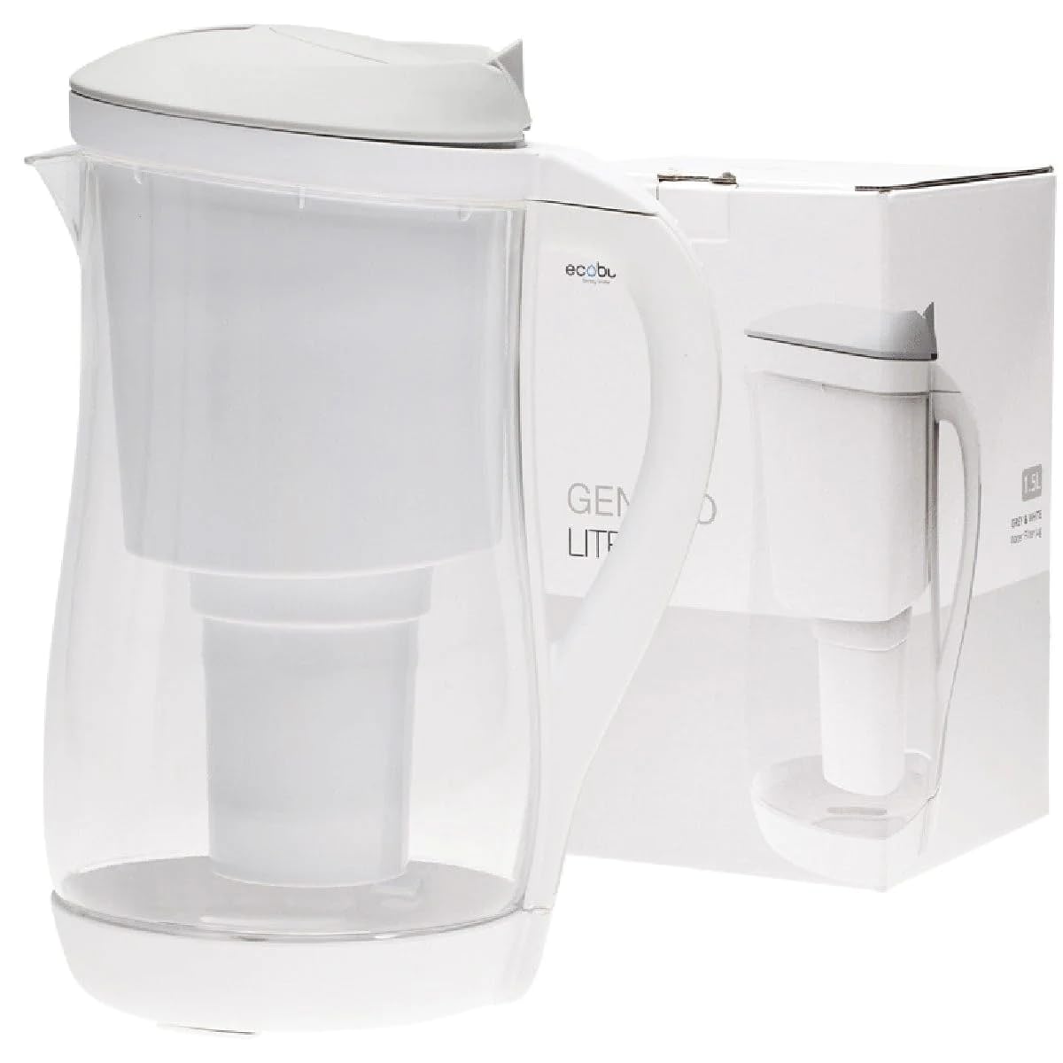 Ecobud Gentoo Lite (Grey & White) Alkaline Water Filter Jug 1.5L with 1 x Gentoo Filter Cartridge
