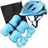 Adjustable Protective Helmet Kids Protective Gear Knee Elbow Pads Wrist Guard Outdoor Sports Safety Bike Scooters Skateboards (Blue)