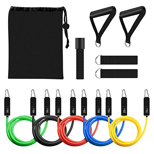 Whatafit 11pc Exercise Bands, Resistance Band Set Workout Bands Carry Bag, Door Anchor, Handles