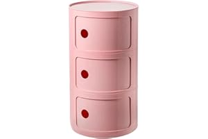 BxuxJar 3 Tier Round Nightstand with Drawers, Pink Storage Cabinet Round Side Table Small Plastic Storage Drawers Suitable fo