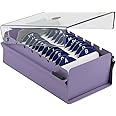 Acrimet Index Business Card Size File Holder Organizer Box Metal Base Heavy Duty (AZ Index Cards and Divider Included) (Purple Color with Clear Crystal Plastic Lid Cover)