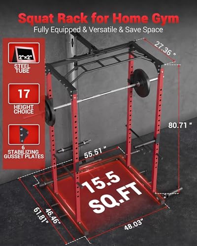 GarveeLife Power Cage, Multi-Functional Power Racks for Home Gym with Cable Crossover System, 1600LBS Weight Capacity Fitness Reality Squat Rack for Strength Workout with More Training Attachment