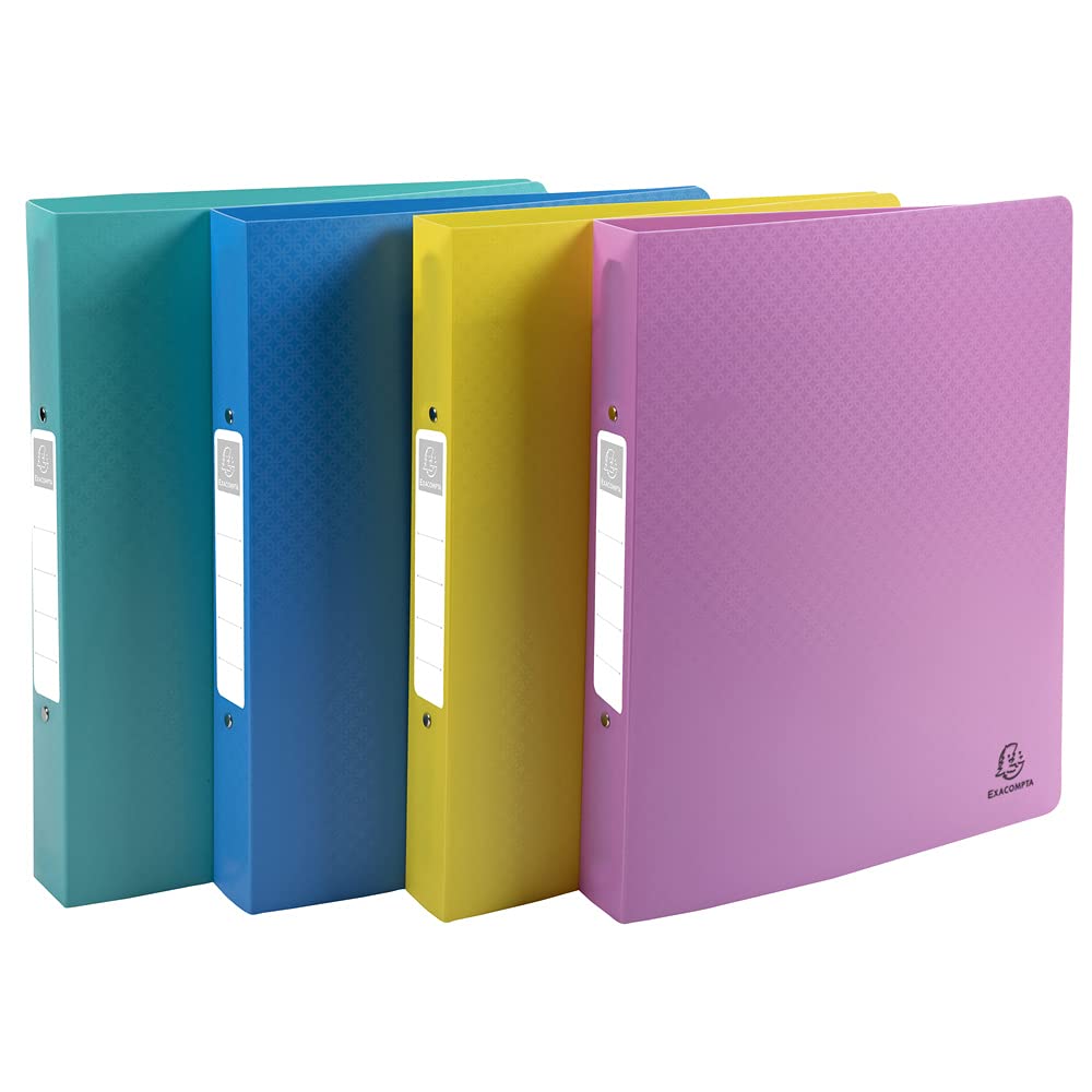 Exacompta - Ref. 54790E - Set of 4 semi-rigid PP binders Forever Young - 2 round rings diameter 30mm-Back 40mm - External dimensions. : 32x26.8 cm - Format to be filed A4 Maxi-4 assorted colors