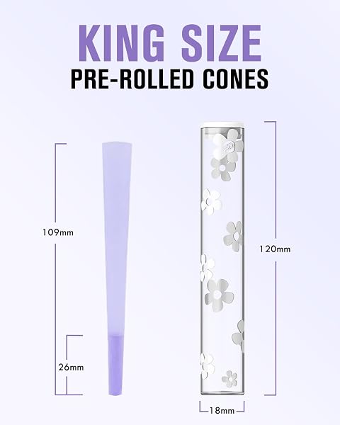 SAFEDELUX 100 PACK COLORFUL CONES PAPER KING SIZE WITH AIRTIGHT GLASS TUBE GREAT FOR HOME & TRAVEL (PINK)