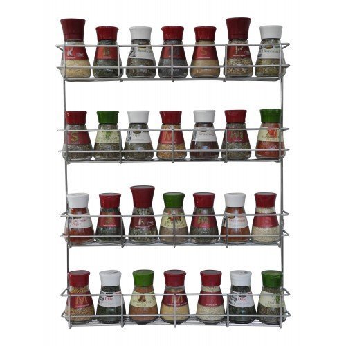 4 Tier Spice Rack - Cabinet Door and Wall Mountable Spice Rack - Herb Rack Chrome - Kitchen Cupboard Storage Organizer by Coninx - Holds 32 Jars