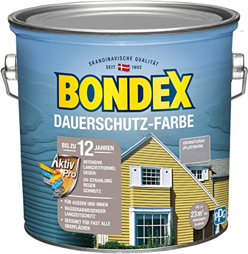Bondex Dauerschutz Farbe Granitgrau (Platinum) 2,5 L für 22,5 m² | Hervorragende Farbstabilität | Wetter- und UV-Schutz - bis zu 12 Jahre | Seidenglän
